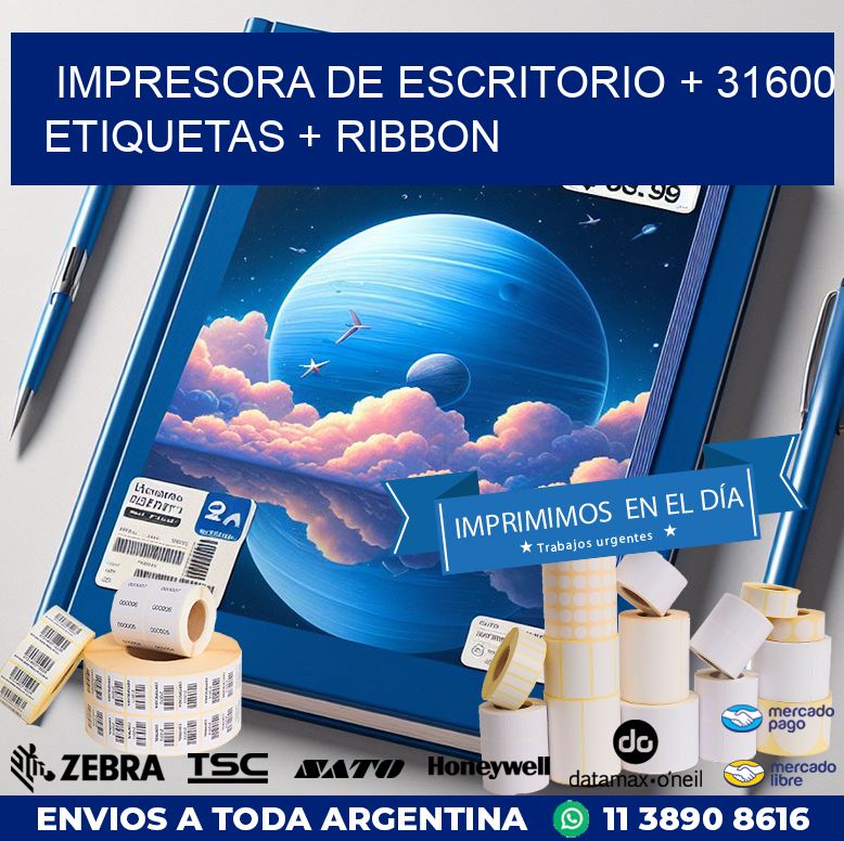 impresora de escritorio + 31600 etiquetas + ribbon