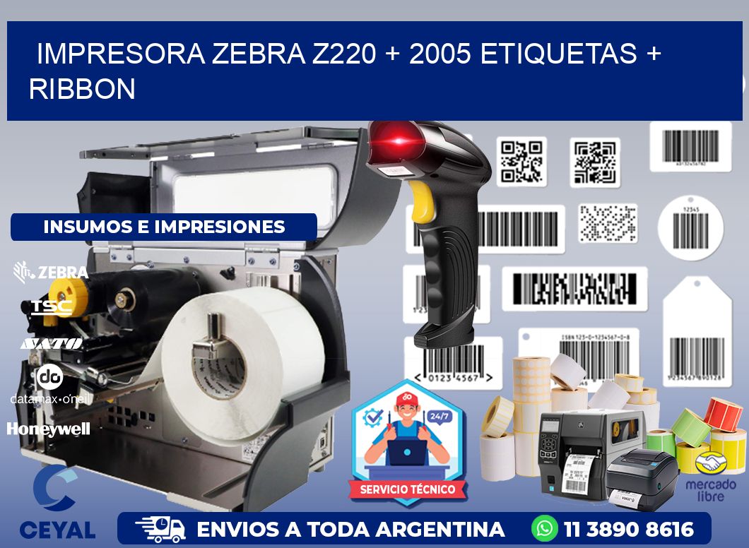impresora zebra z220 + 2005 etiquetas + ribbon