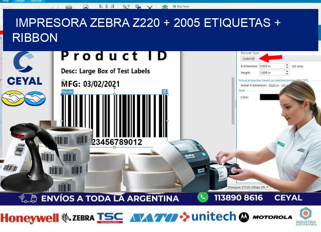 impresora zebra z220 + 2005 etiquetas + ribbon