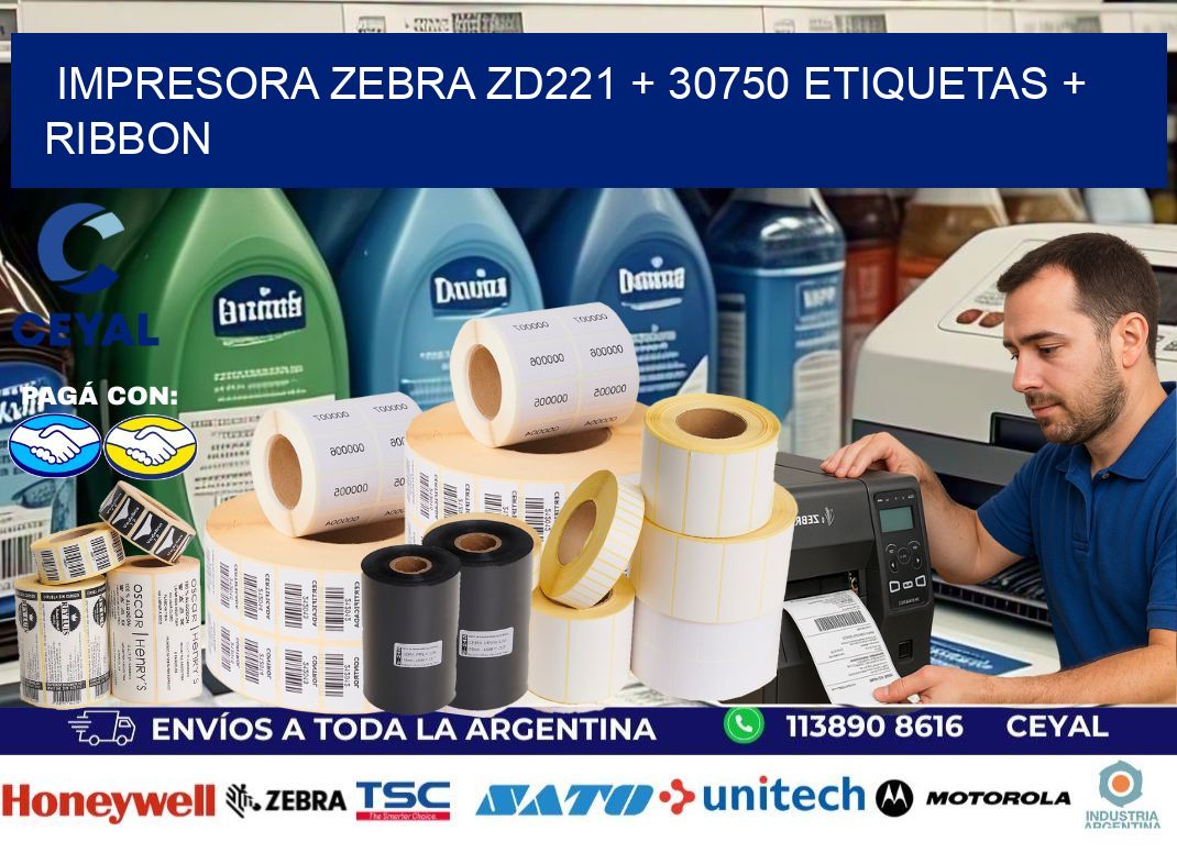 impresora zebra zd221 + 30750 etiquetas + ribbon