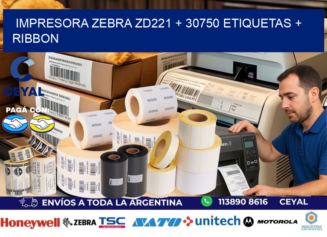 impresora zebra zd221 + 30750 etiquetas + ribbon