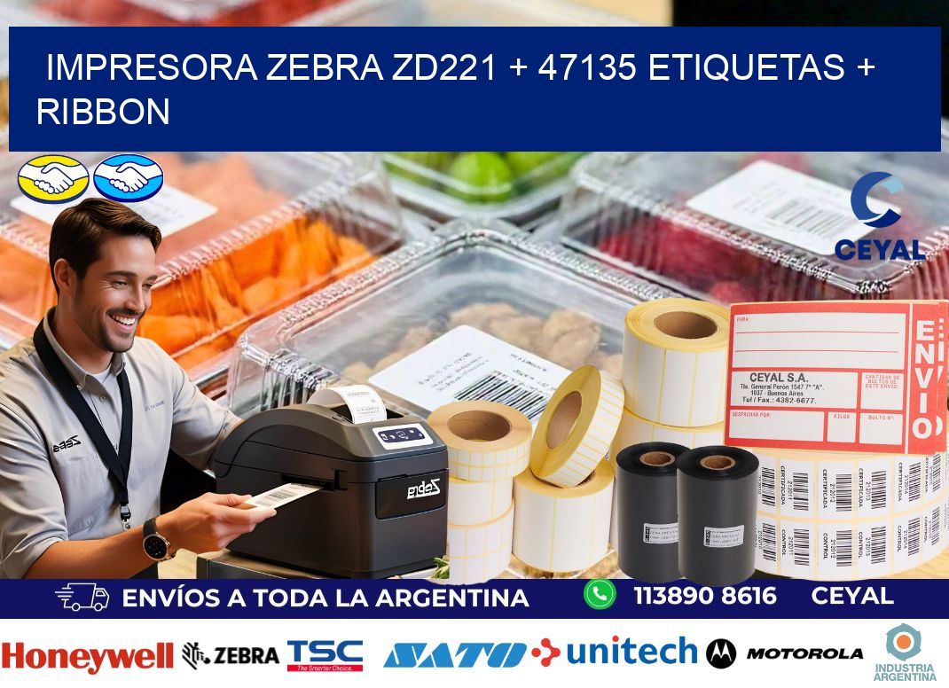 impresora zebra zd221 + 47135 etiquetas + ribbon