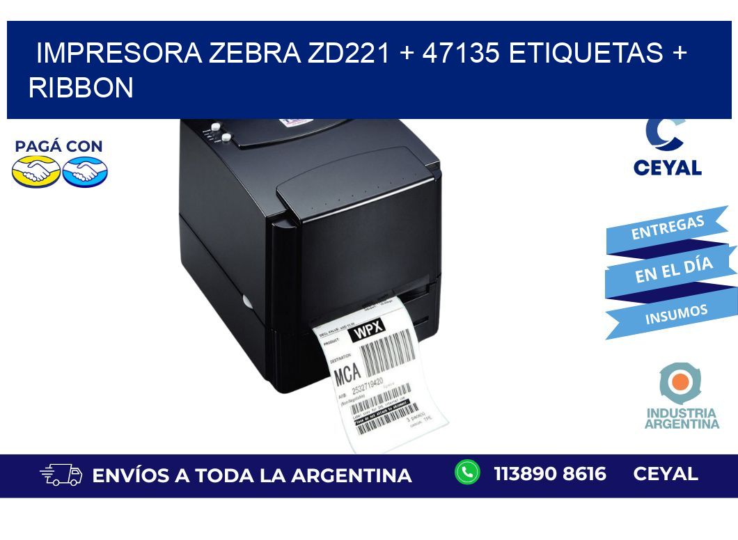 impresora zebra zd221 + 47135 etiquetas + ribbon