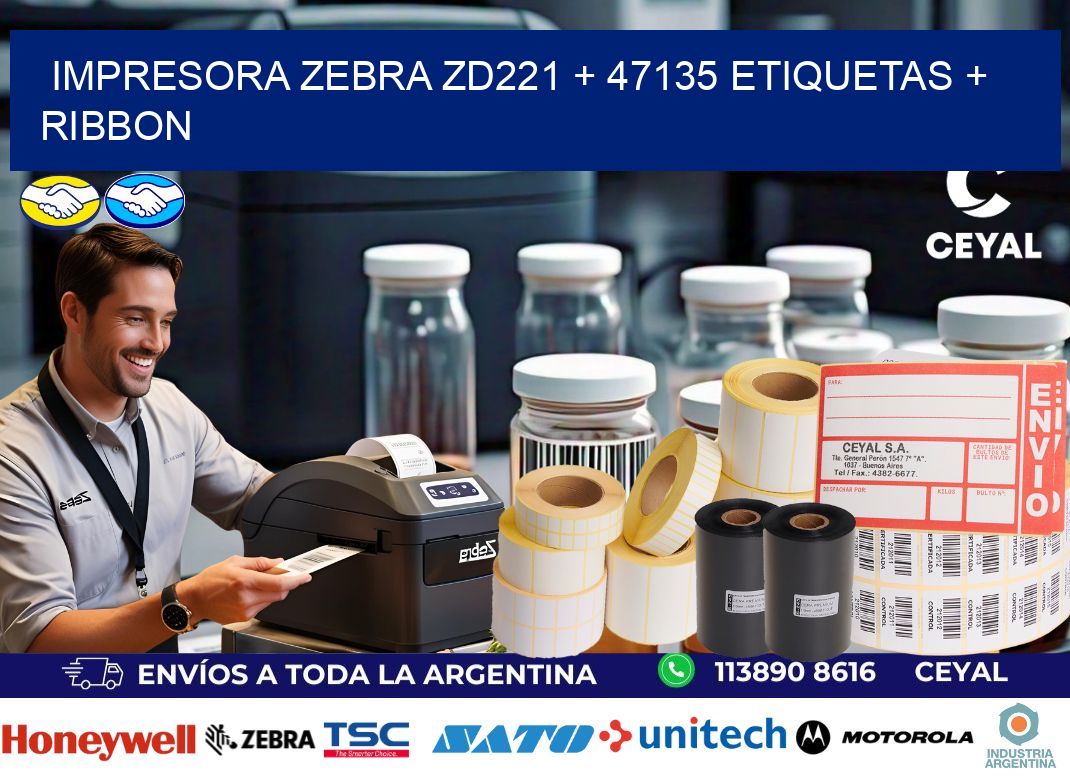 impresora zebra zd221 + 47135 etiquetas + ribbon