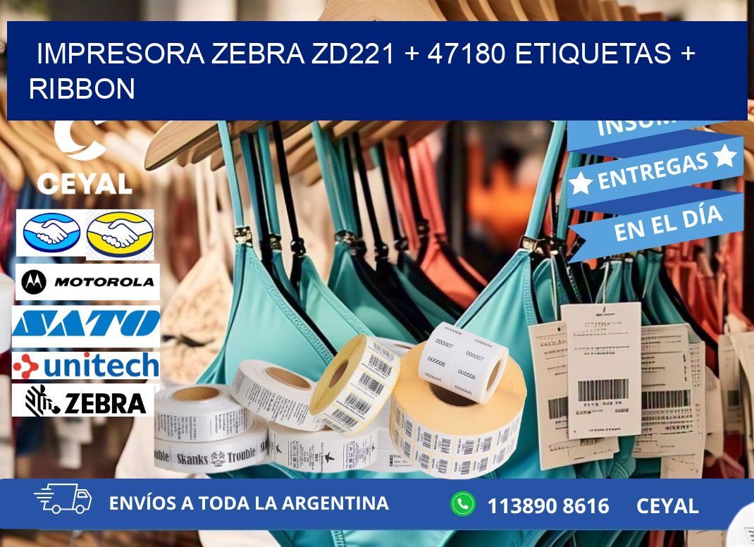 impresora zebra zd221 + 47180 etiquetas + ribbon
