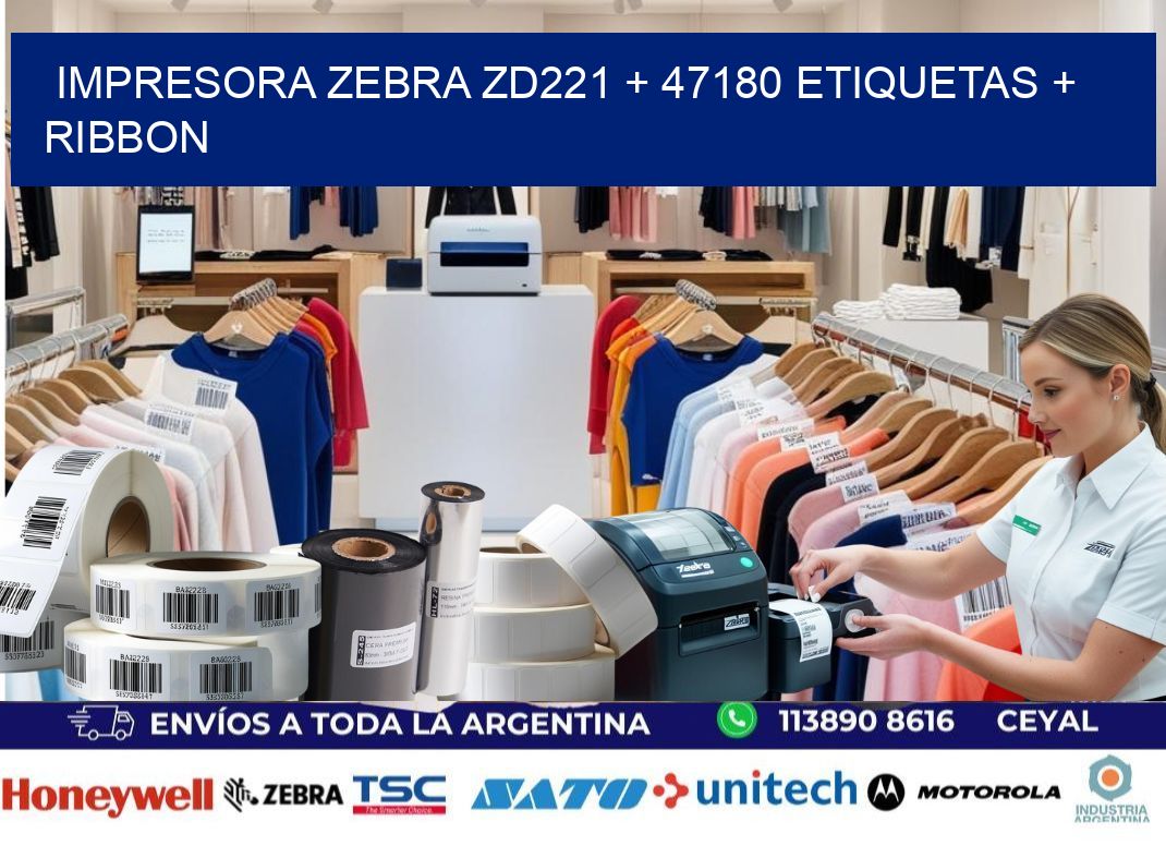 impresora zebra zd221 + 47180 etiquetas + ribbon