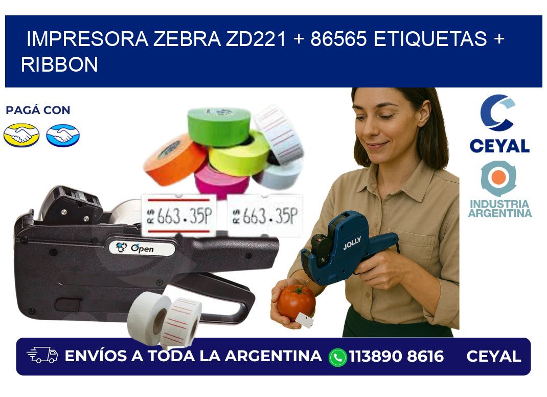 impresora zebra zd221 + 86565 etiquetas + ribbon