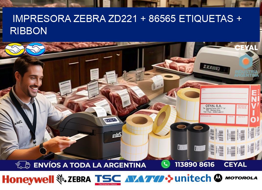 impresora zebra zd221 + 86565 etiquetas + ribbon