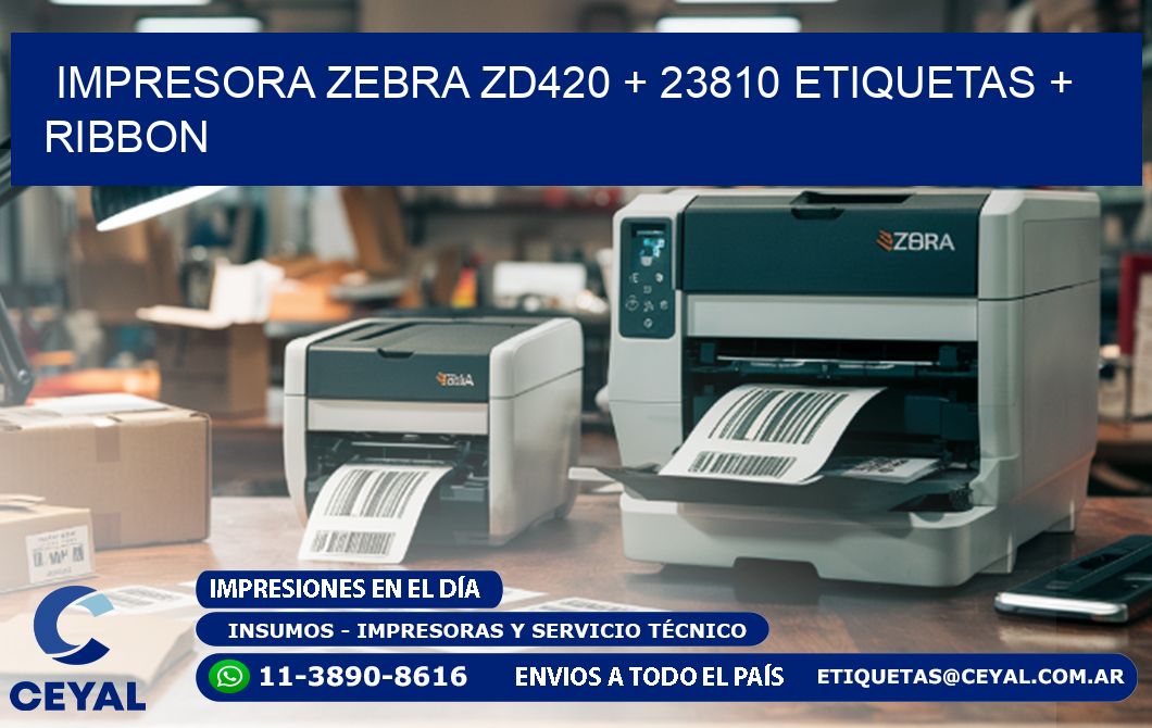 impresora zebra zd420 + 23810 etiquetas + ribbon
