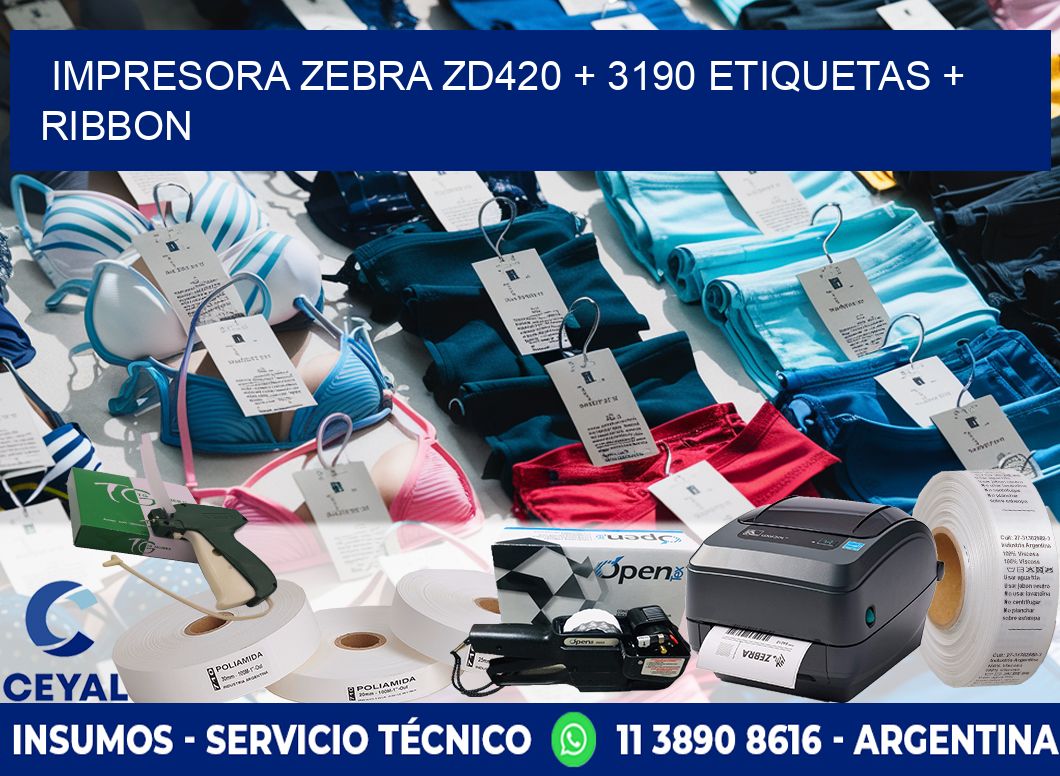 impresora zebra zd420 + 3190 etiquetas + ribbon