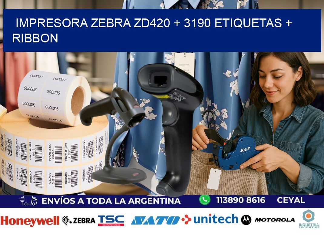 impresora zebra zd420 + 3190 etiquetas + ribbon