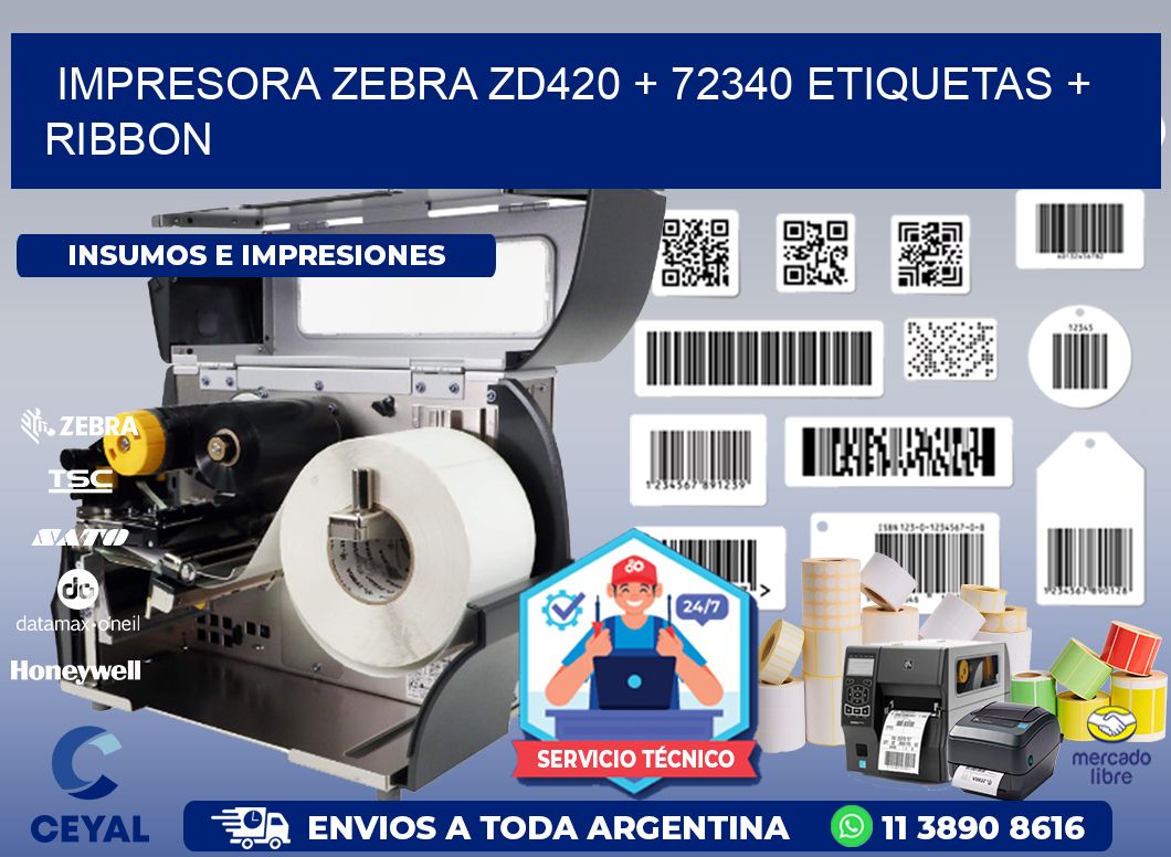 impresora zebra zd420 + 72340 etiquetas + ribbon