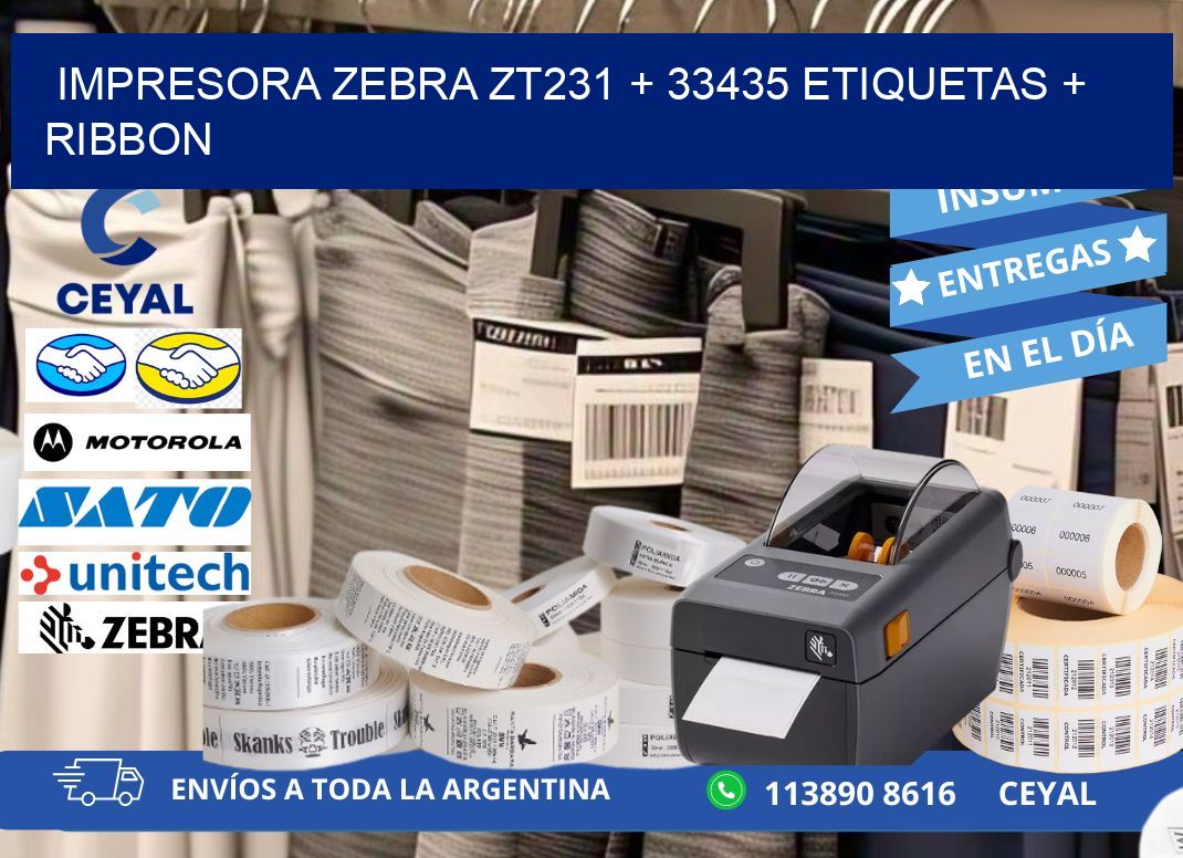 impresora zebra zt231 + 33435 etiquetas + ribbon