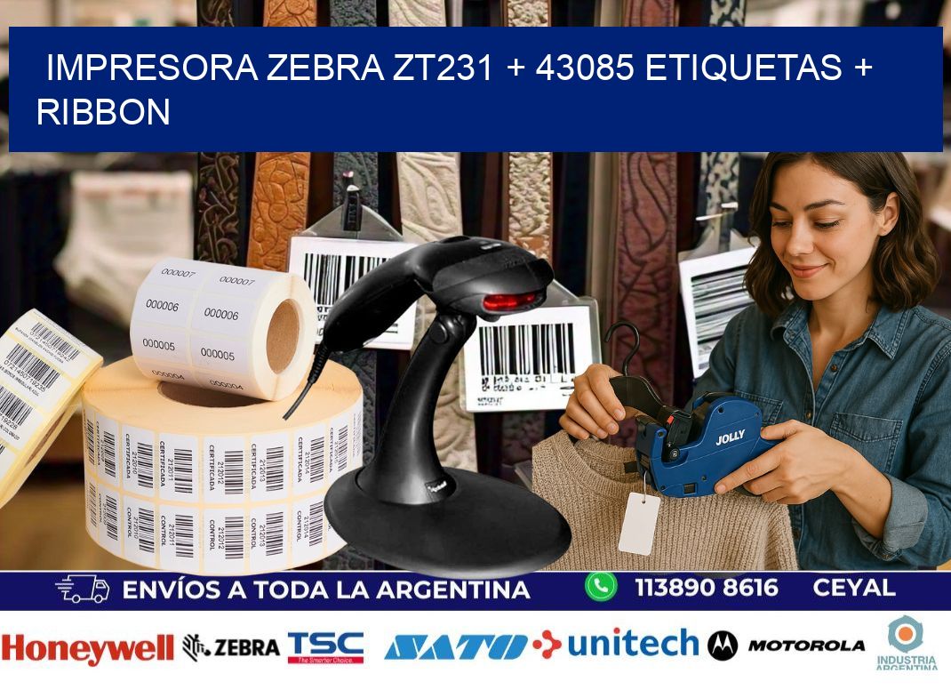 impresora zebra zt231 + 43085 etiquetas + ribbon