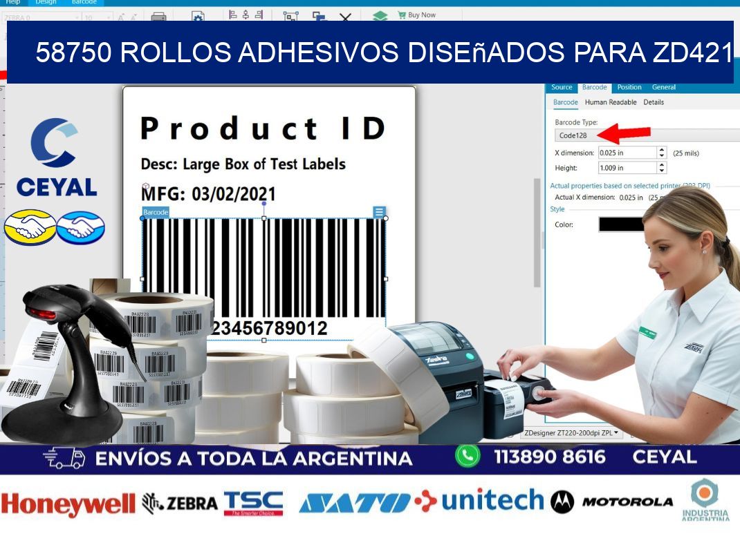 58750 rollos adhesivos diseñados para zd421