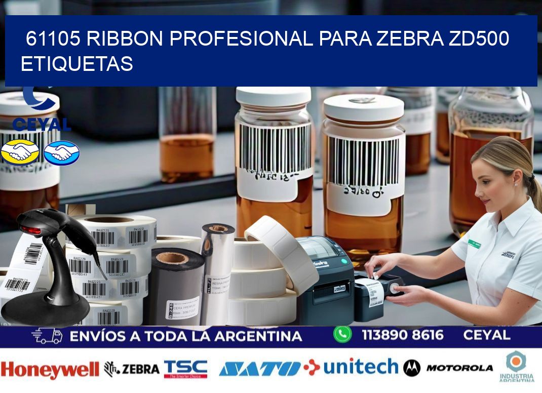 61105 ribbon profesional para zebra zd500 etiquetas