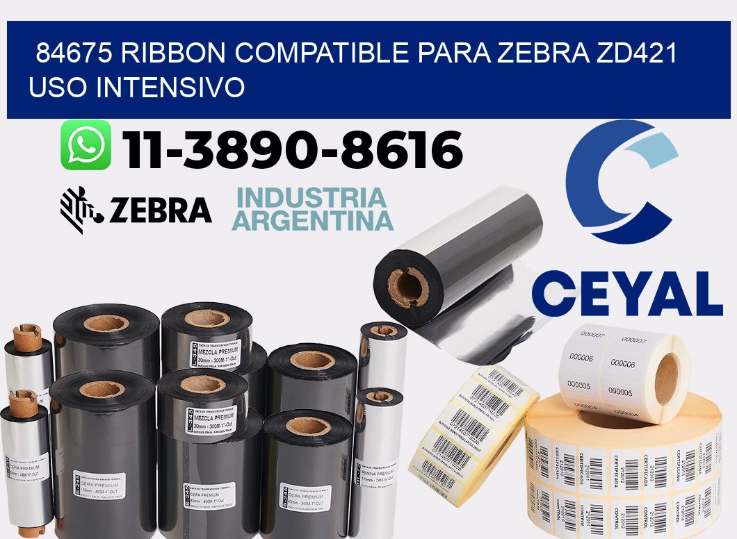 84675 ribbon compatible para zebra zd421 uso intensivo