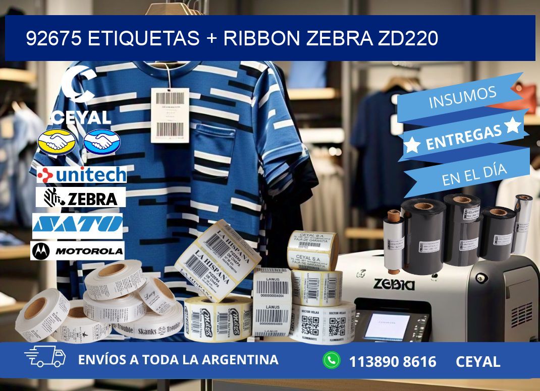 92675 etiquetas + ribbon zebra zd220