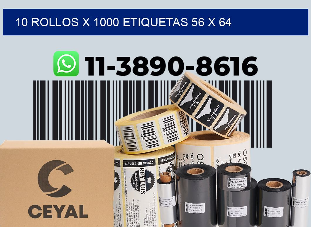 10 rollos x 1000 etiquetas 56 x 64