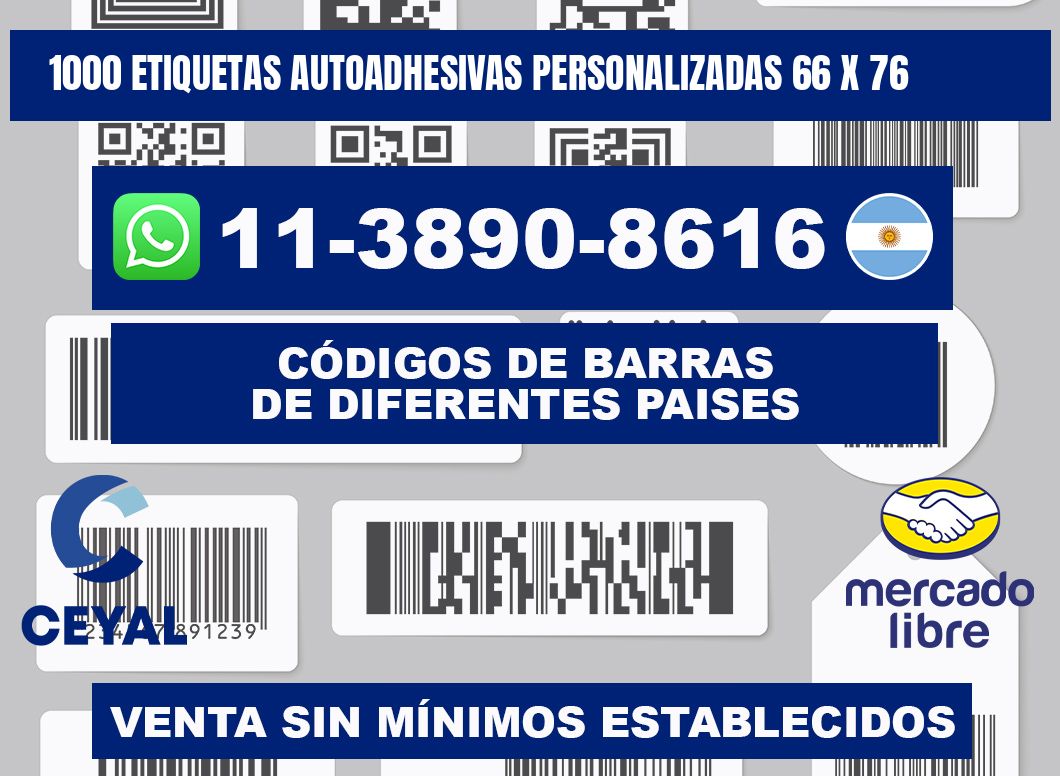 1000 Etiquetas autoadhesivas personalizadas 66 x 76
