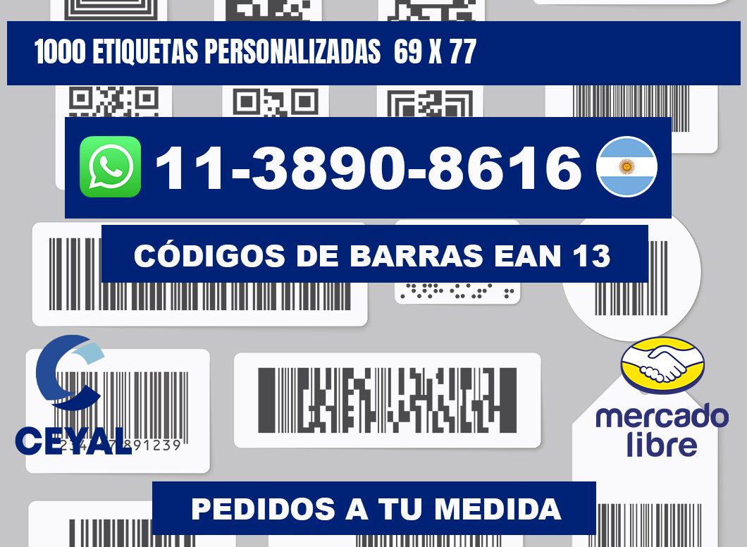 1000 etiquetas personalizadas  69 x 77