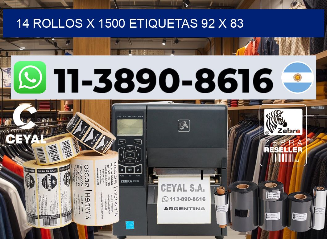 14 rollos x 1500 etiquetas 92 x 83
