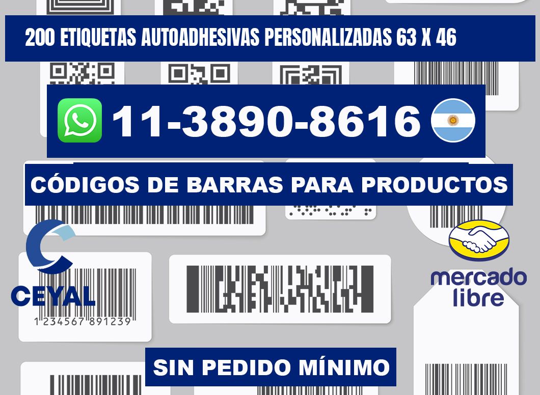 200 Etiquetas autoadhesivas personalizadas 63 x 46