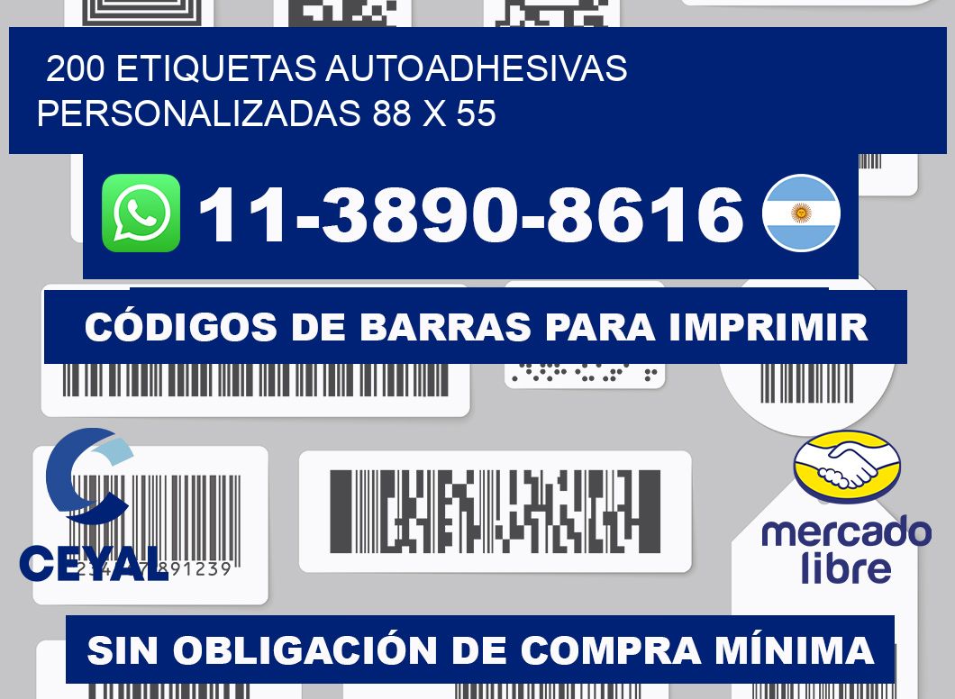 200 Etiquetas autoadhesivas personalizadas 88 x 55