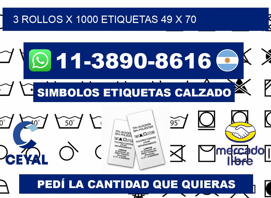 3 rollos x 1000 etiquetas 49 x 70