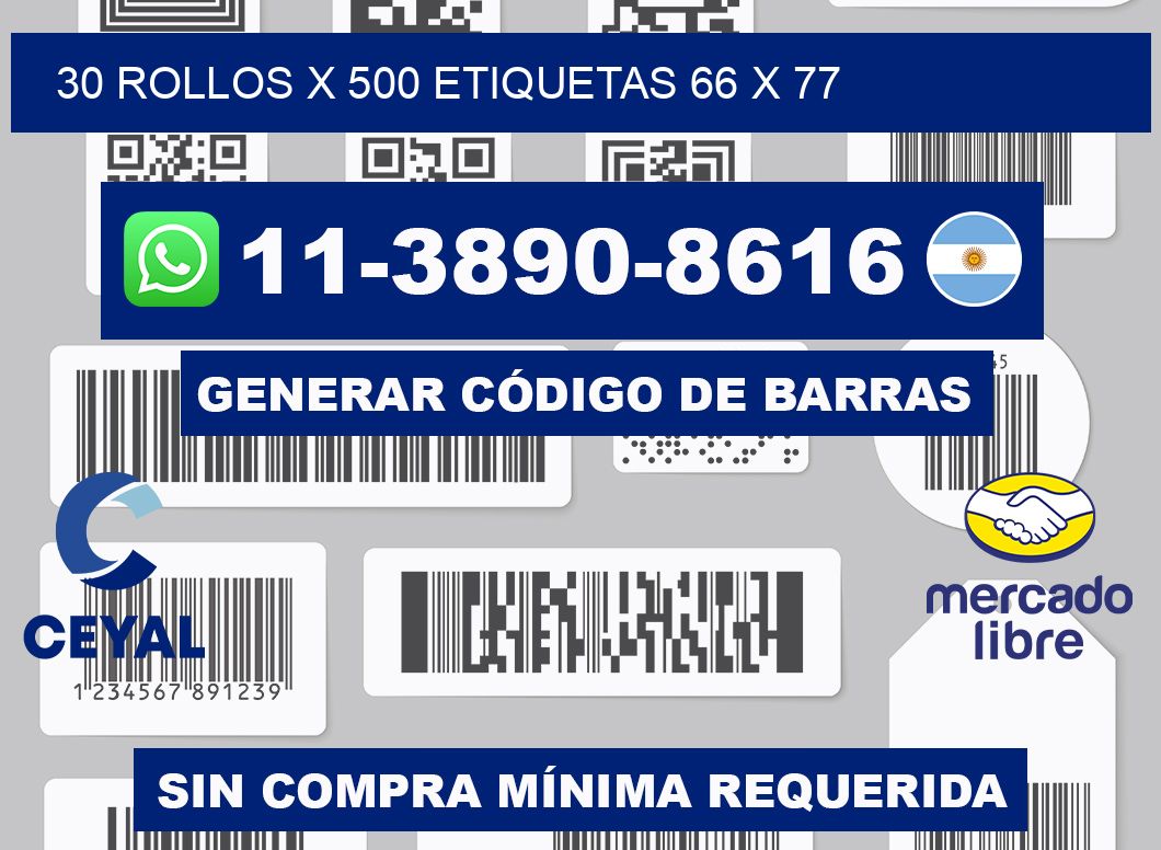 30 rollos x 500 etiquetas 66 x 77