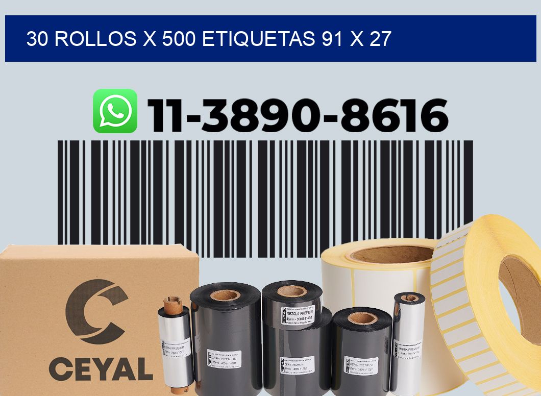 30 rollos x 500 etiquetas 91 x 27