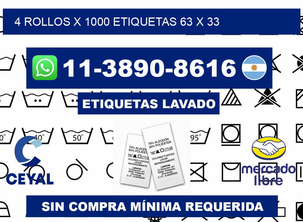 4 rollos x 1000 etiquetas 63 x 33