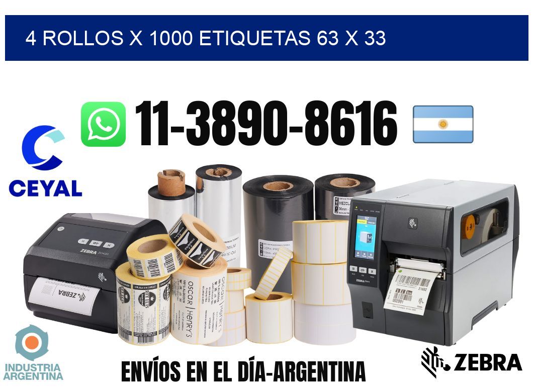4 rollos x 1000 etiquetas 63 x 33