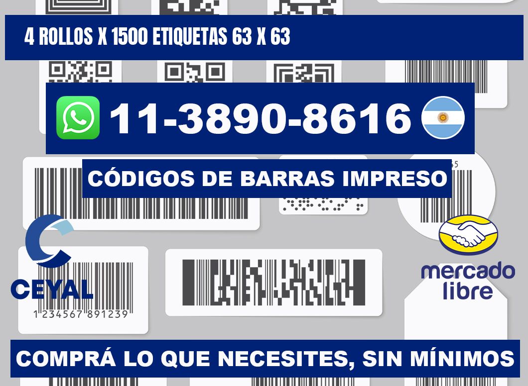 4 rollos x 1500 etiquetas 63 x 63