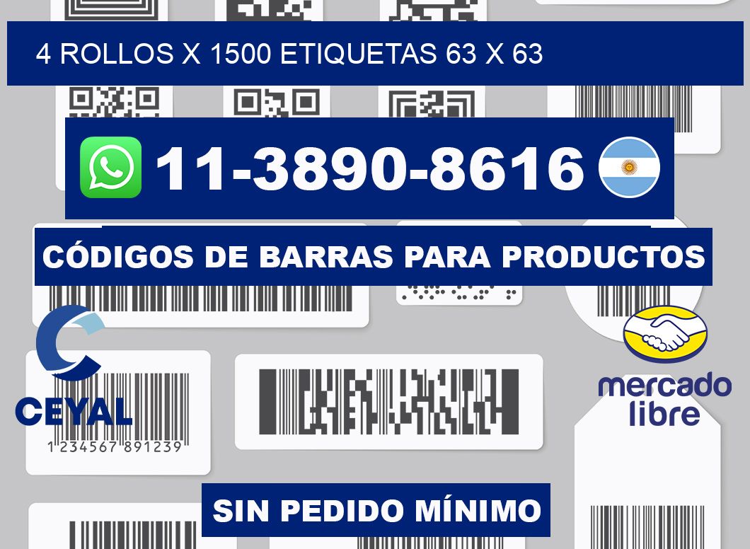 4 rollos x 1500 etiquetas 63 x 63