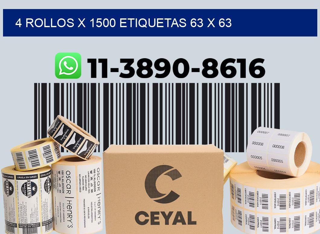 4 rollos x 1500 etiquetas 63 x 63