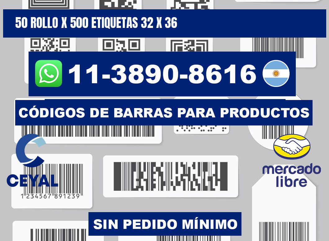 50 rollo x 500 etiquetas 32 x 36