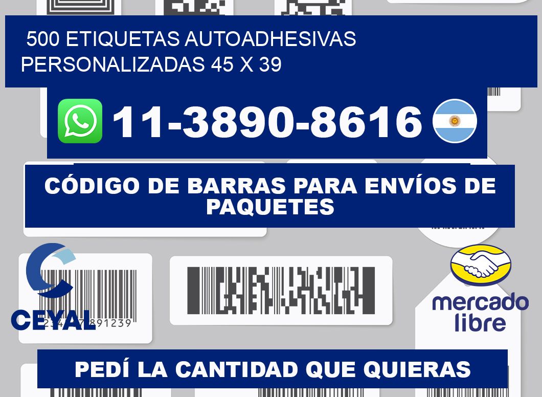 500 Etiquetas autoadhesivas personalizadas 45 x 39