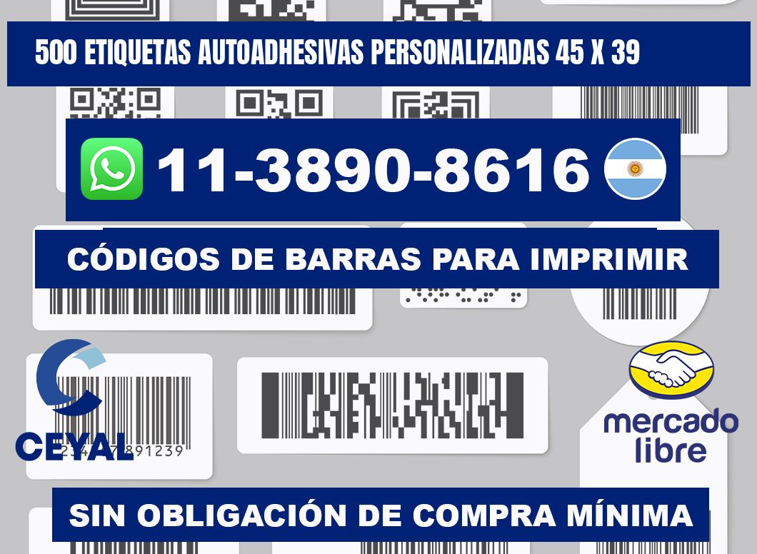 500 Etiquetas autoadhesivas personalizadas 45 x 39
