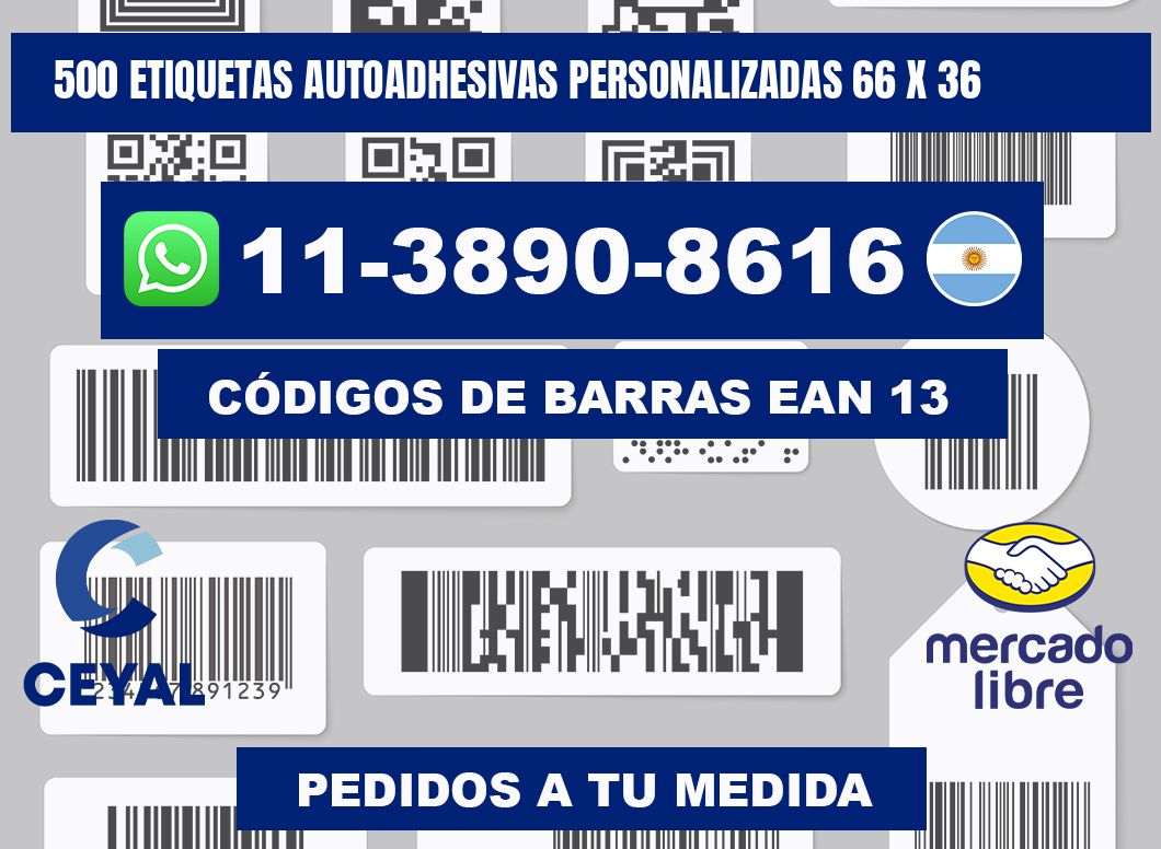 500 Etiquetas autoadhesivas personalizadas 66 x 36