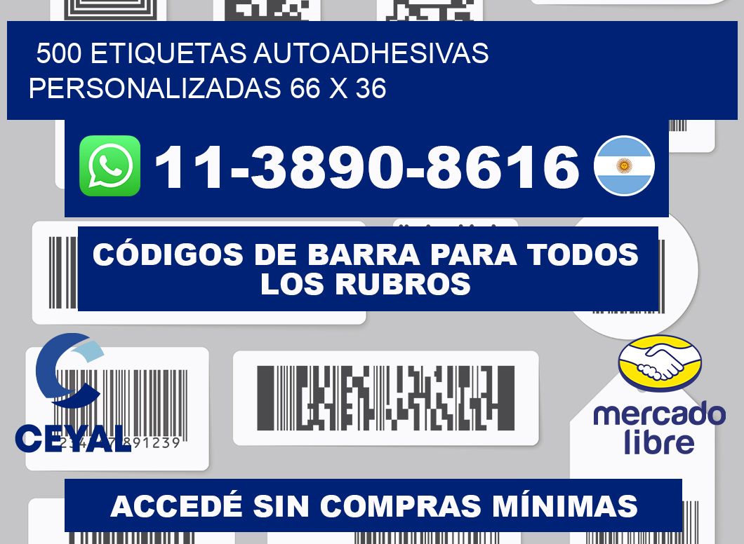 500 Etiquetas autoadhesivas personalizadas 66 x 36
