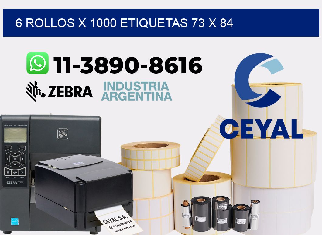 6 rollos x 1000 etiquetas 73 x 84