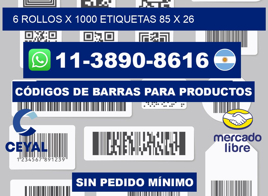 6 rollos x 1000 etiquetas 85 x 26