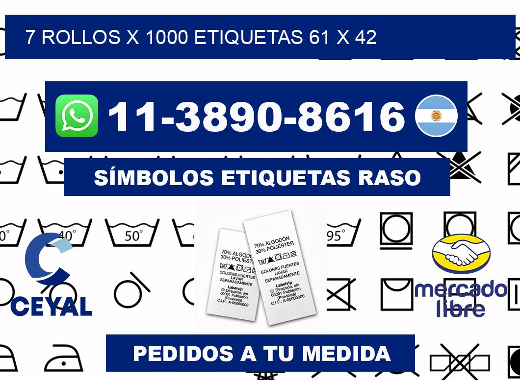 7 rollos x 1000 etiquetas 61 x 42