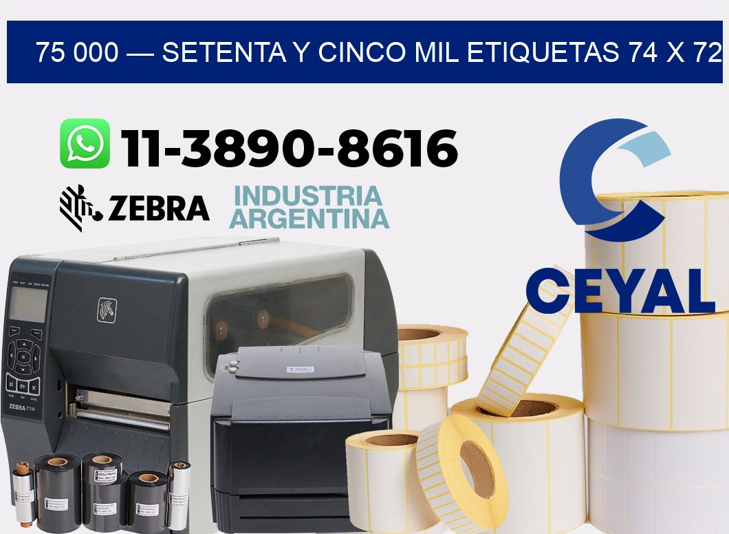 75 000 — setenta y cinco mil etiquetas 74 x 72
