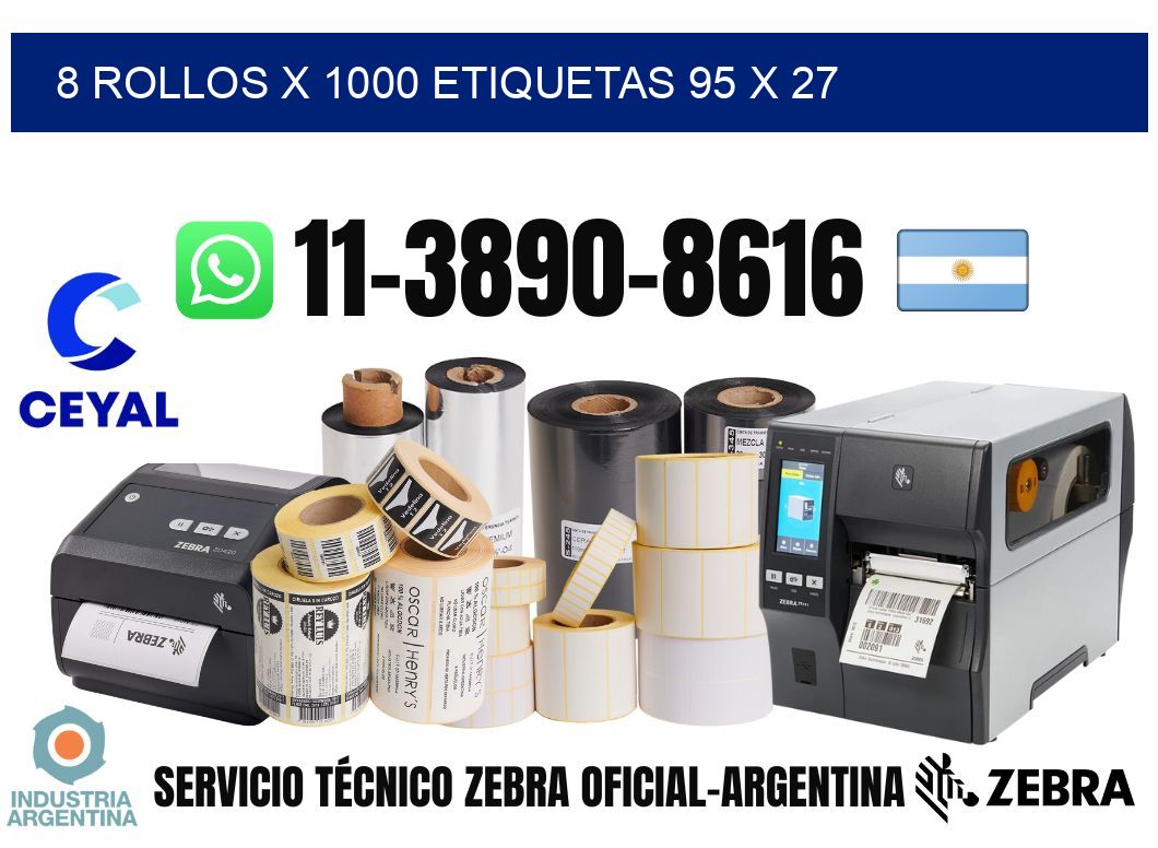 8 rollos x 1000 etiquetas 95 x 27