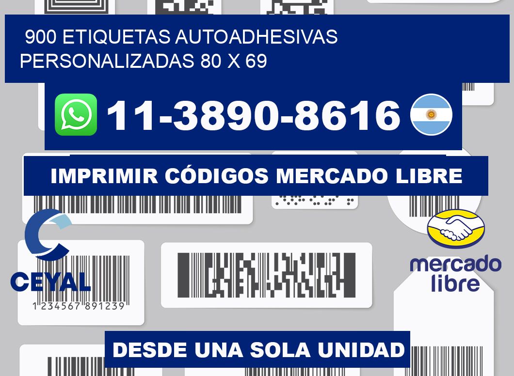 900 Etiquetas autoadhesivas personalizadas 80 x 69