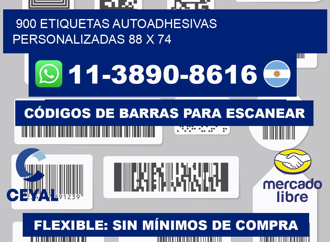 900 Etiquetas autoadhesivas personalizadas 88 x 74