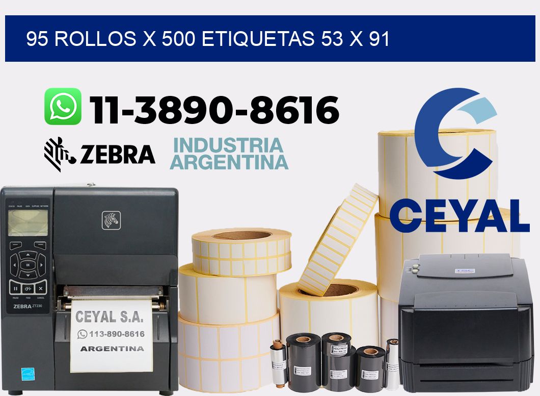 95 rollos x 500 etiquetas 53 x 91