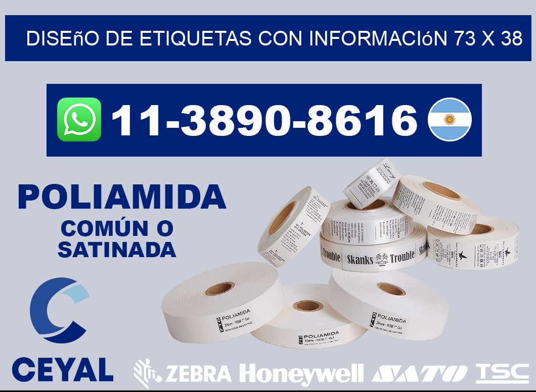 diseño de etiquetas con información 73 x 38